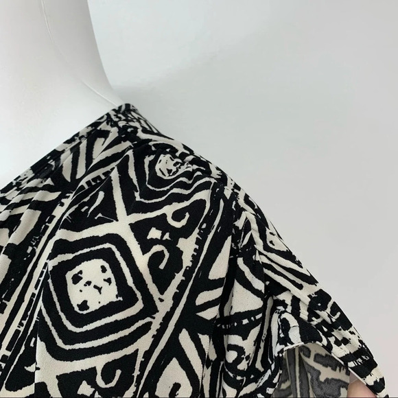 Miss Tina Faux Wrap Black Print Dress 4X Ruched  Stretch Knit Knee Length Office - Picture 5 of 11